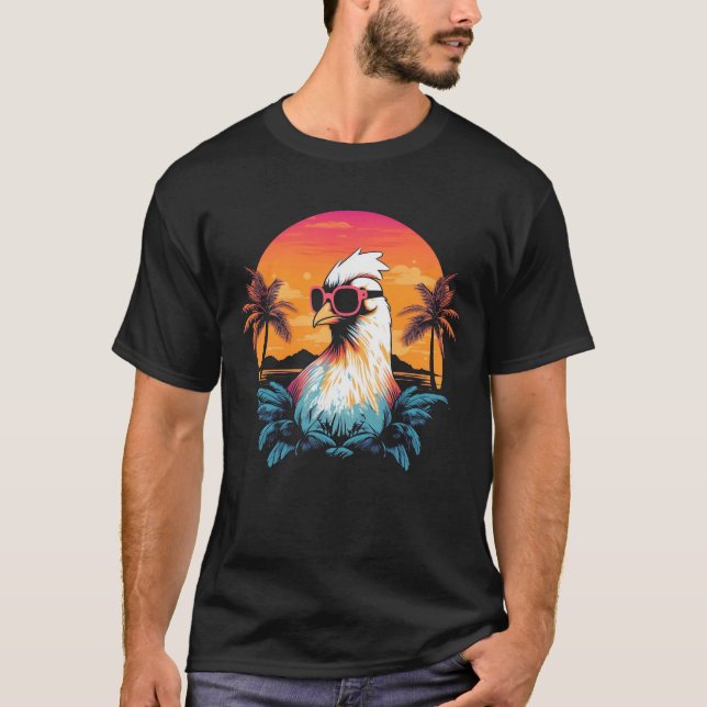 Huhn mit Sonnenbrille am Strand T-Shirt (Vorderseite)