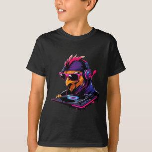 Huhn mit Sonnenbrille und Kopfhörern als DJ T-Shirt