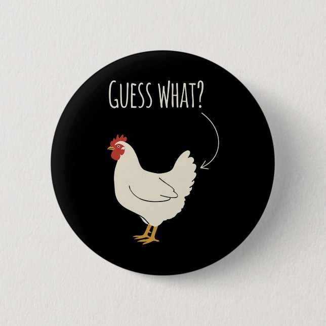 Huhn, rate mal, was Henne und Pfeil lustiger Bauer Button (Vorderseite)