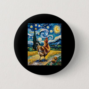 Huhn Sternennacht Van Gogh Stil Hühnerfarm Geflüge Button
