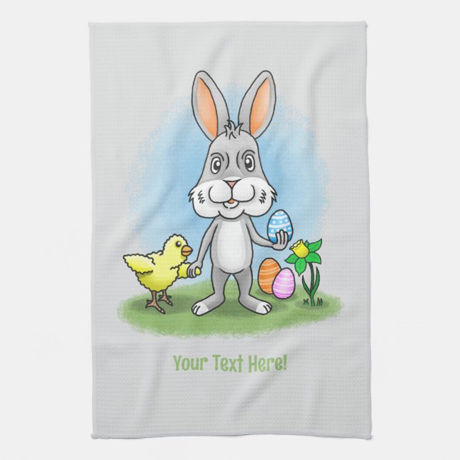 Huhn und der Osterhase Geschirrtuch (Vertikal)