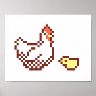 Huhn-und Küken-Pixel-Kunst-Plakat Poster