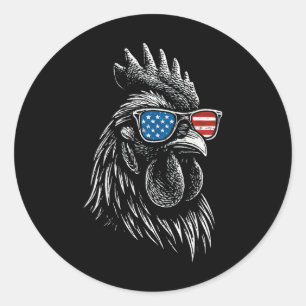Huhn USA-Flagge Sungles Hahn 4. Juli Runder Aufkleber