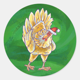 Huhn-Weihnachten auf Grün Runder Aufkleber