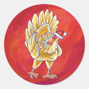 Huhn-Weihnachten auf Rot Runder Aufkleber