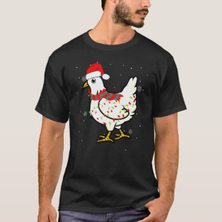 Huhn Weihnachtslichter trägt Santa Hut Hahn Xm T-Shirt