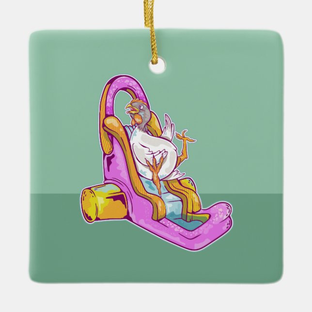 Hühnchen auf Wasserrutsche Keramikornament (Vorderseite)