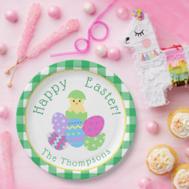 Hühnchen Färbte Eier Grüne Karos Fröhliche Ostern  Pappteller