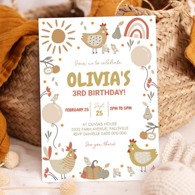 Hühnchen Geburtstag Einladung Fall Party einladen  (Chicken Birthday Invitation Fall Birthday Invitation)