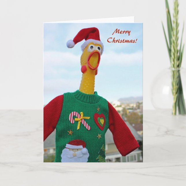 Hühnchen in Ugly Weihnachten Sweater Grußkarte! (Vorderseite)