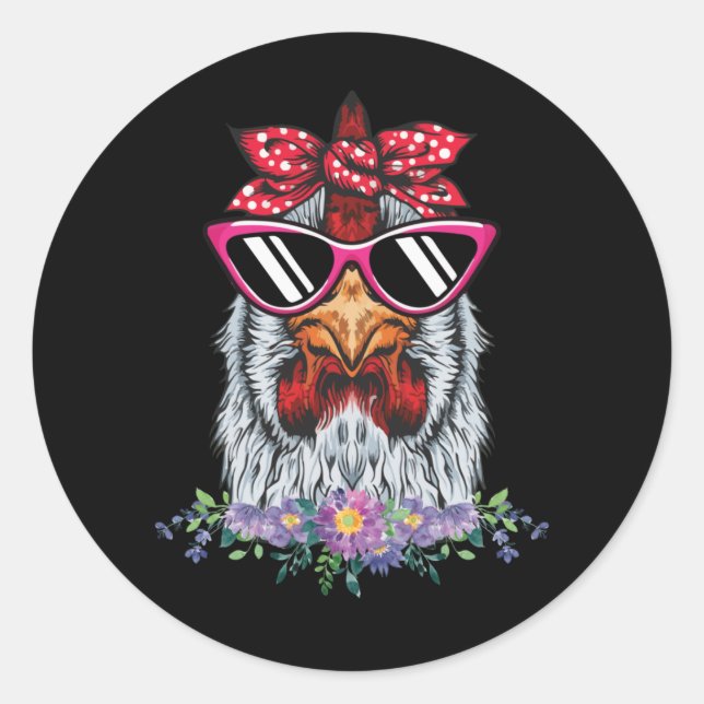 Hühnchen mit Bandana-Kopfband und Brille Runder Aufkleber (Vorderseite)