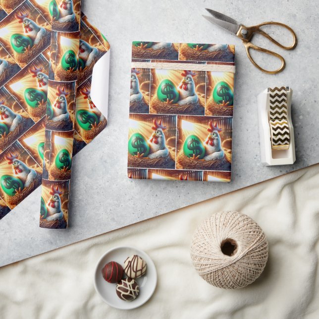 Hühnchen mit einem grünen Ei Geschenkpapier (Kunsthandwerk)