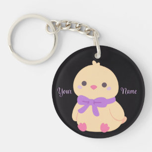 Hühnchen mit lila Schleife Süßes Kawaii Schwarzes  Schlüsselanhänger