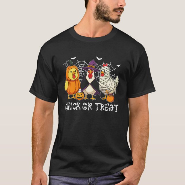 Hühnchen oder Streich lustiger Halloween-Kürbis-Ge T-Shirt (Vorderseite)