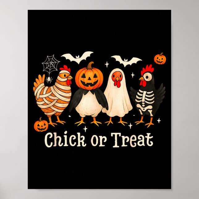 Hühnchen oder Streich lustiges Hühner-Halloween-Ko Poster (Vorne)