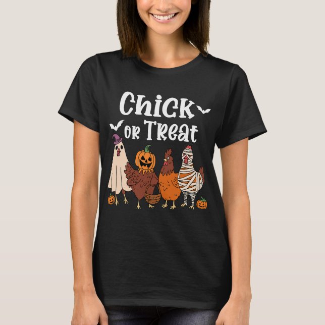 Hühnchen oder Streich lustiges spooky Huhn Hallowe T-Shirt (Vorderseite)