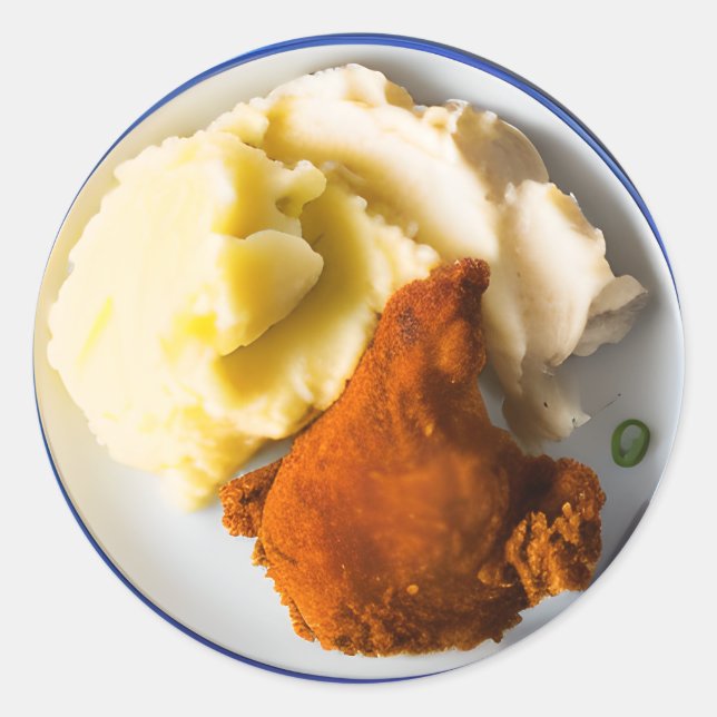 Hühnchen und Kartoffeln, gebraten Runder Aufkleber (Vorderseite)