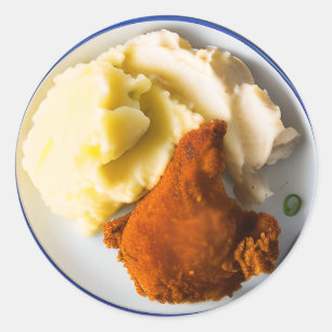 Hühnchen und Kartoffeln, gebraten Runder Aufkleber