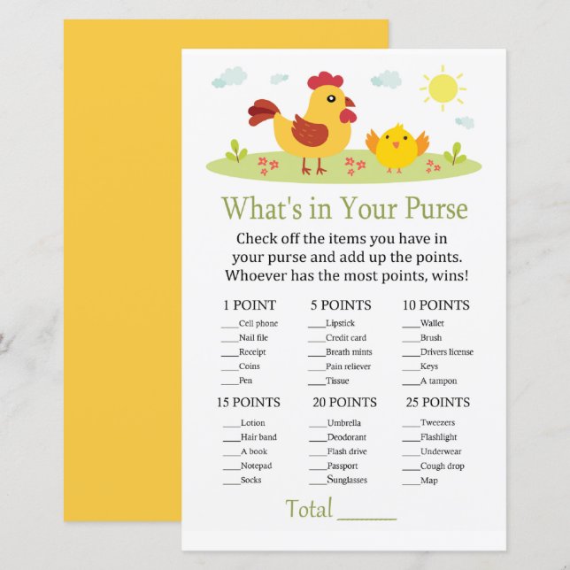 Hühnchen Was in Ihrem Handtaschenspiel ist Babydus (Vorne/Hinten)