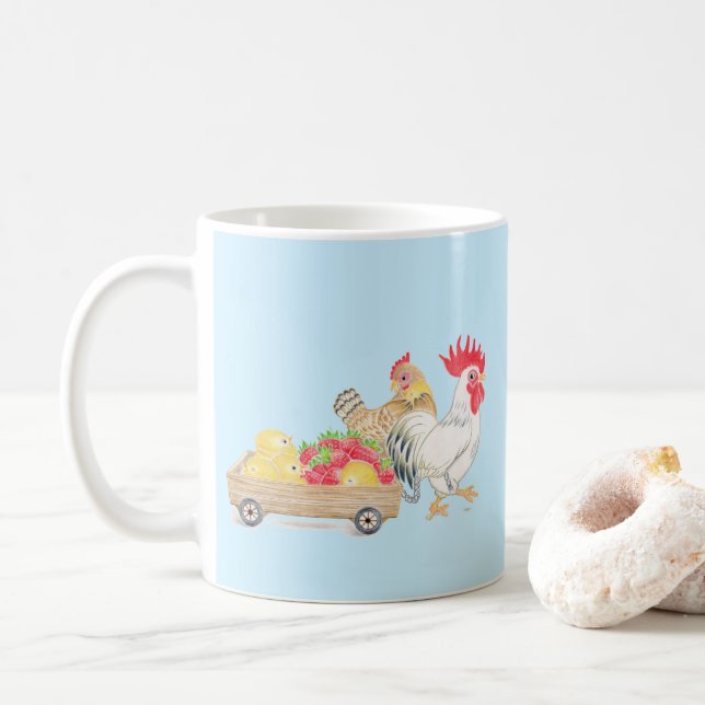Hühnchenfamilie Blaue Tasse (Mit Donut)