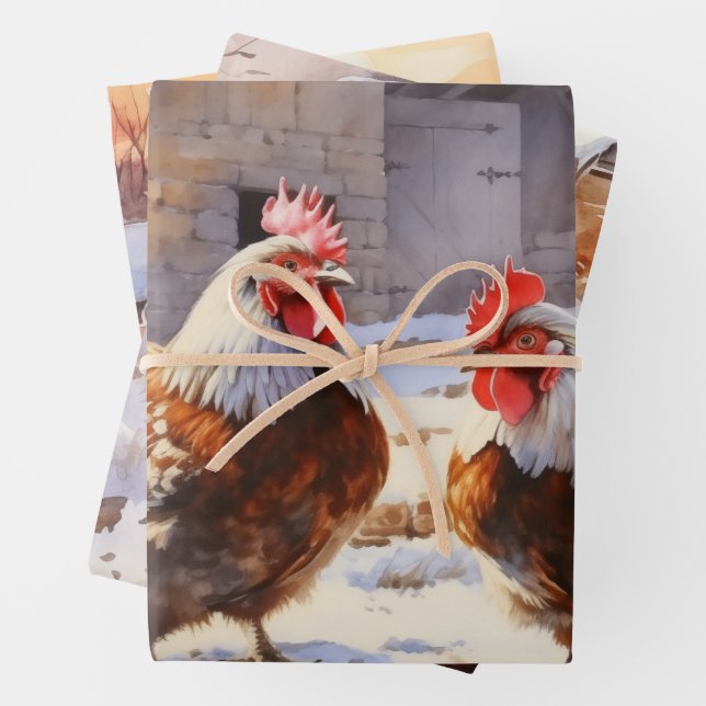 Hühner auf dem alten, gepflegten Bauernhof Geschenkpapier Set (Beispiel)