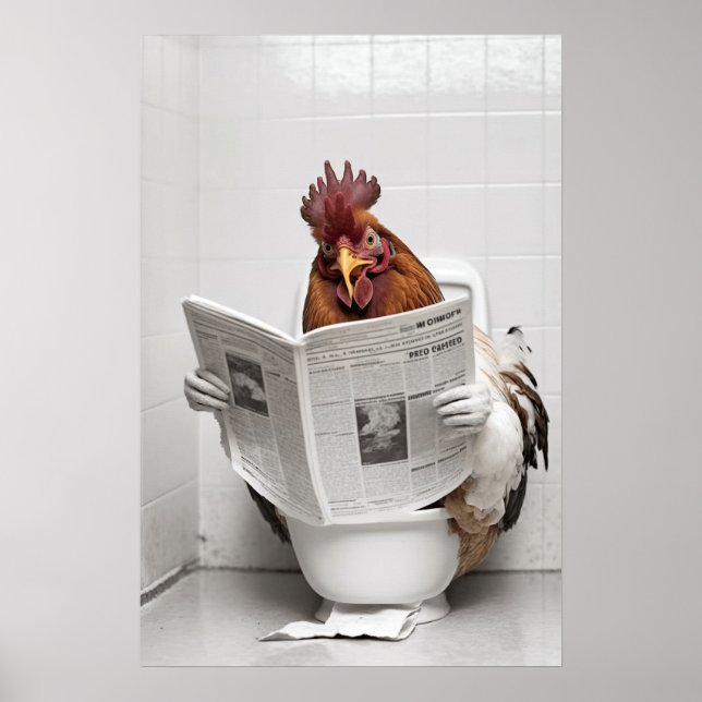Hühner auf der Toilette lesen eine Zeitung Poster (Vorne)