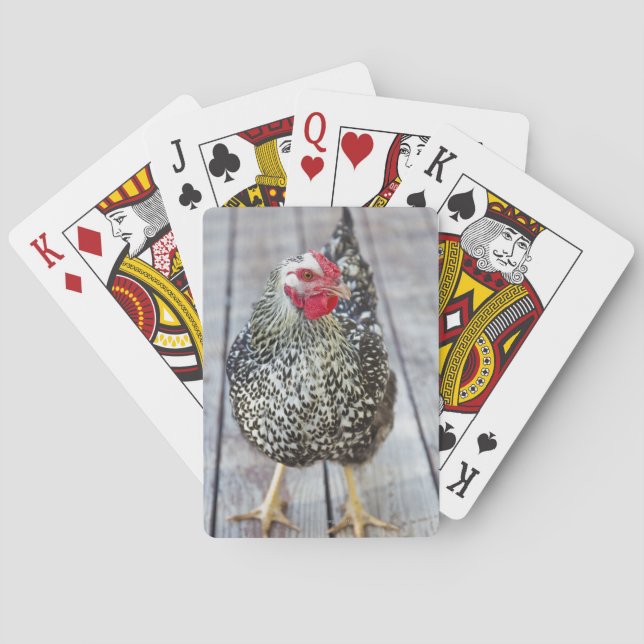 Hühner auf Holzdeck, Silver Laced Wyandotte Spielkarten (Rückseite)