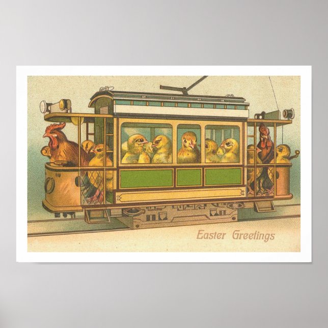Hühner auf Trolley-Osterposter Poster (Vorne)