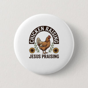Hühner aufziehend Jesus preisend Vintage-Farm-Shir Button