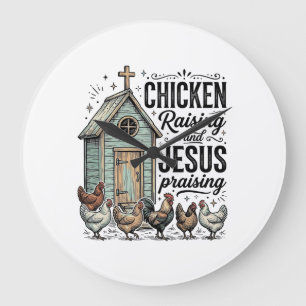 Hühner aufziehendes Jesus preisendes Vintage-Farm- Große Wanduhr