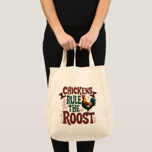 Hühner beherrschen den Hof Rustikale Farm-Illustra Tragetasche