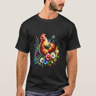 Hühner-Blumen-Kunst-Grafik Frauen Hühnerfarm Hühne T-Shirt