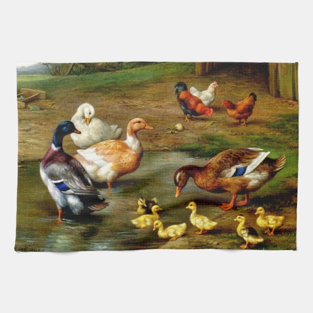 Hühner, Enten und Enten im landwirtschaftlichen Be Geschirrtuch (Horizontal)