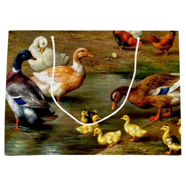 Hühner, Enten und Enten im landwirtschaftlichen Be Große Geschenktüte (Vorderseite)
