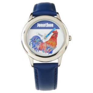 Hühner Hahn Vogel Kinder Jungen Name Blau Rot Armbanduhr