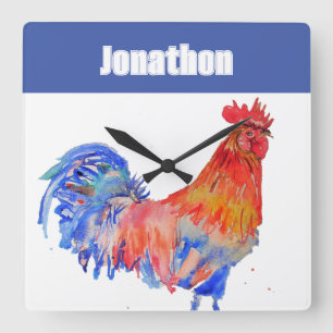 Hühner Hahn Vogel Kinder Jungen Name Notizbuch Quadratische Wanduhr