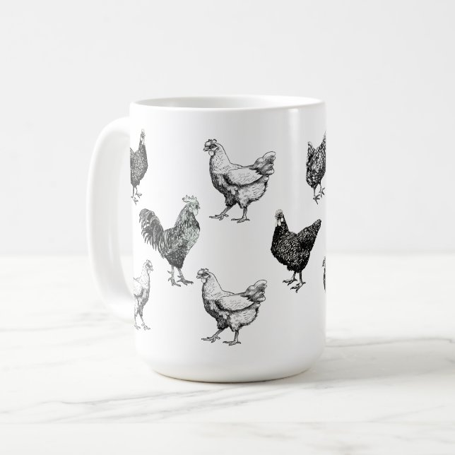 Hühner, Hähnchen und Hühner Kaffeetasse (Vorderseite Links)