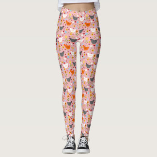 Hühner im Blumengarten Rosa Leggings