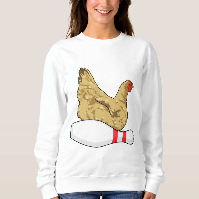 Hühner im Bowling mit Bowling Button Sweatshirt (Vorderseite)