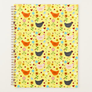 Hühner im Garten mit Blume Planer