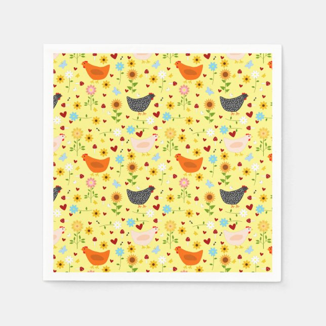 Hühner im Garten mit Blume und Bugs Serviette (Vorderseite)