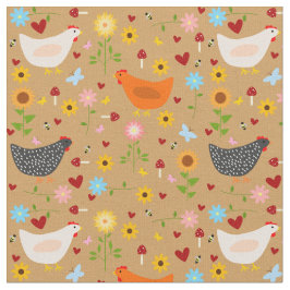 Hühner im Garten mit Blume und Bugs Stoff