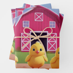 Hühner im Hühnerhof Frühlingsfreude  Geschenkpapier Set