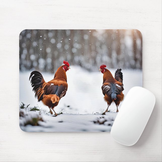 Hühner im Schnee Mousepad (Mit Mouse)