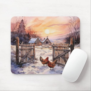 Hühner im winterlichen Hof Mousepad
