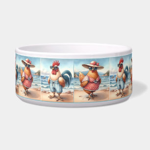 Hühner in Badeanzügen am Meeresstrand Pet Dish Napf