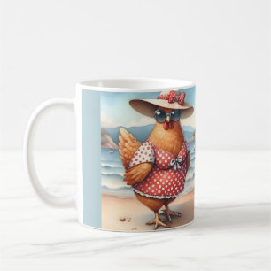 Hühner in Badeanzügen am Meerufer Kaffeetasse