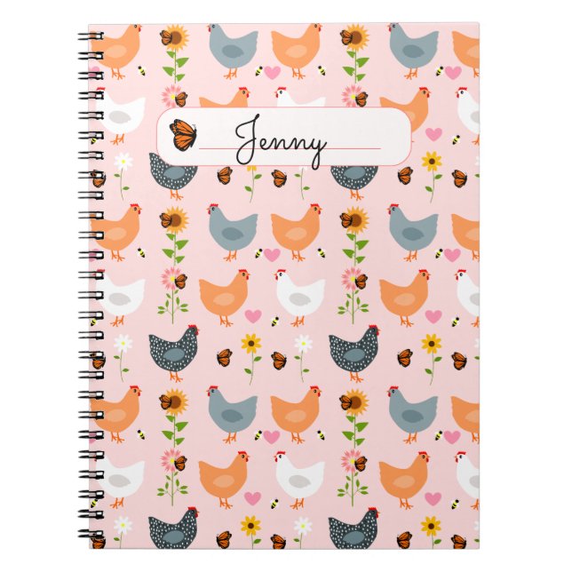 Hühner in der Blume Rosa Personalisiertes Notebook Notizblock (Vorderseite)