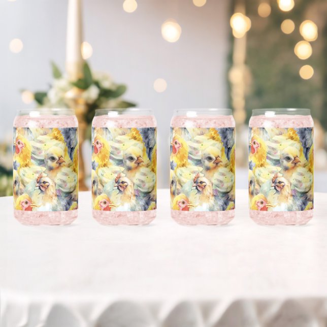 Hühner in der Landwirtschaft. Aquarellhühnchen Dosenglas (Insitu (Hochzeit))