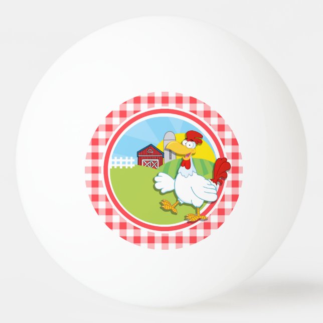 Hühner in landwirtschaftlichen Betrieben; Rot und  Tischtennisball (Vorderseite)